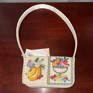 Beaded Fruit Motif Shoulder Bag - White